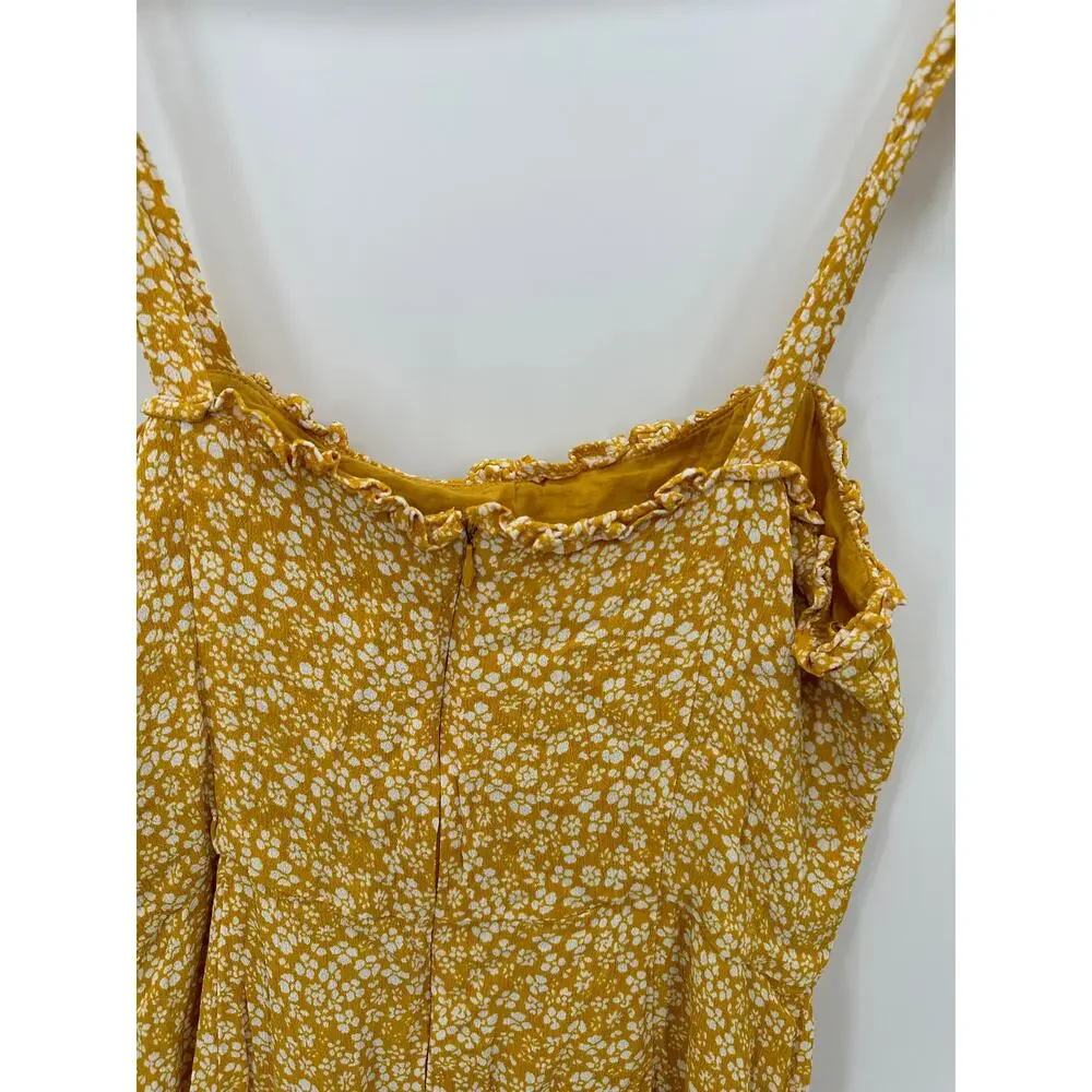 Bardot Yellow Microfloral‎ Tie Strap Mini Dress Ruffle Summer Women Size 4 XS